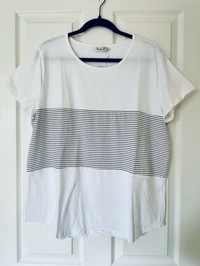 YunJey Color Block Stripe Crewneck T-Shirt Short Sleeve